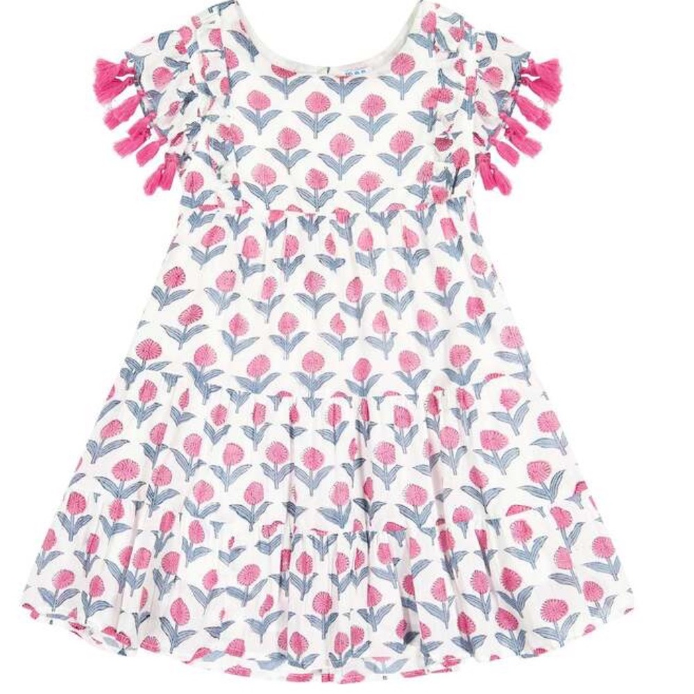MER ST. BARTH Sophie Tassel Scoop Neck Flower Dress, Pink | Size 4